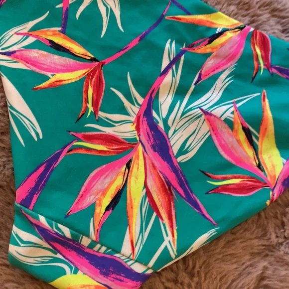 Bikini swimsuit bottoms tie sides floral multicolor green pink neon Small 3/5​ - Picture 4 of 9
